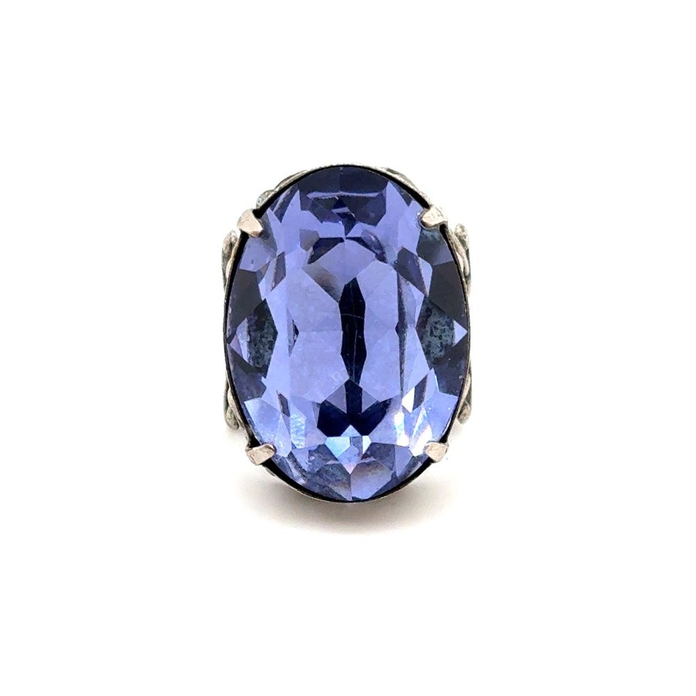 Sorrelli Blue Oval Crystal Statement Ring Filigree Silver Tone Size 8.5